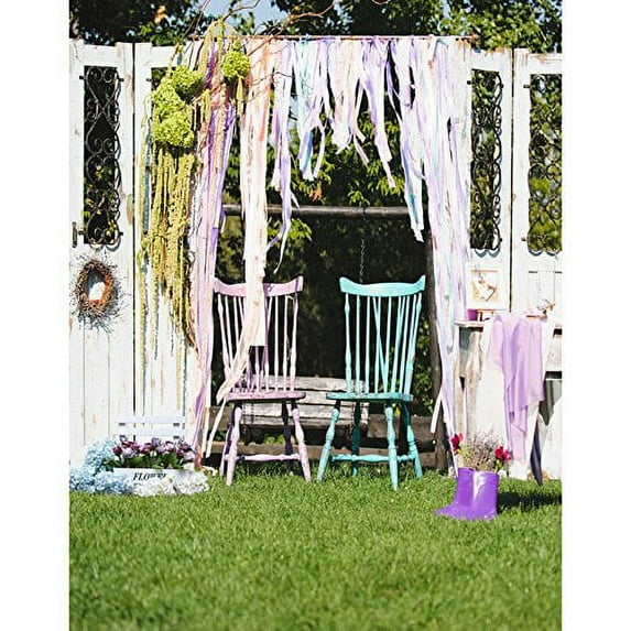 ABPHOTO Polyester 5x7ft Chair Grass Flower Garden Photography Studio Backdrop Background