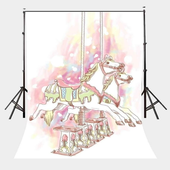 ABPHOTO Polyester 5x7ft Childlike Cartoon Drawing Backdrop Running Horse Photography Background Children Photo Shooting Props