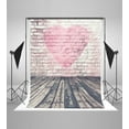 thumbnail image 1 of ABPHOTO Polyester 5x7ft Children Photography Backdrops Winkle Free Pink Heart in Pinck Brick Wall Wood Floor Photo Background, 1 of 3