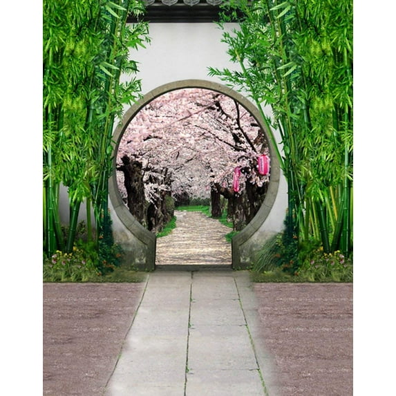 ABPHOTO Polyester 5x7ft Chinses Traditional Round Door Bamboo Photography Backdrops Photo Props Studio Background