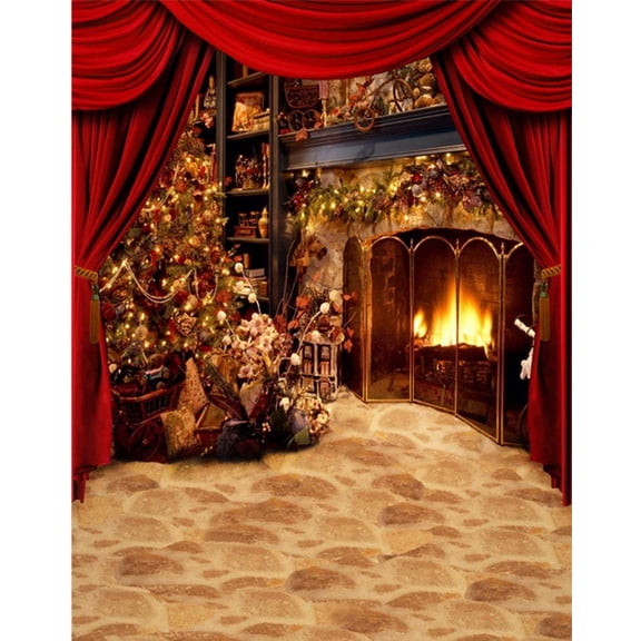ABPHOTO Polyester 5x7ft Christmas Tree Gift Vintage Room Firework Photography Backdrops Photo Props Studio Background