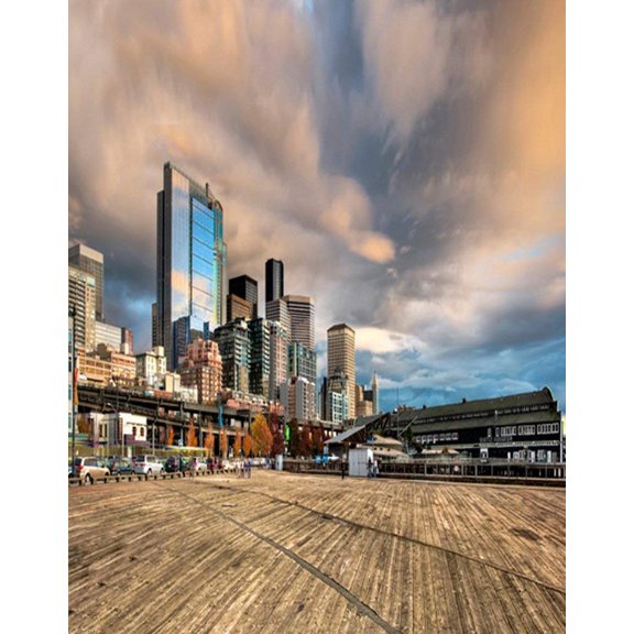 ABPHOTO Polyester 5x7ft City Center Building Road Photography Backdrops Photo Props Studio Background