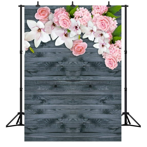 ABPHOTO Polyester 5x7ft Colorful Flower Gray Wooden Wall Photography Backdrop Photo Background Studio Prop