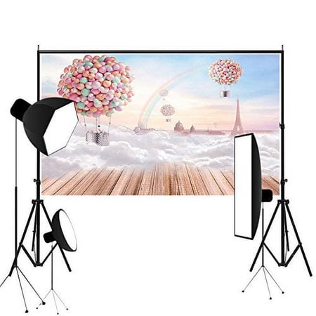 ABPHOTO Polyester 5x7ft Colourful Balloon Wood Floor Photography Background Studio Props