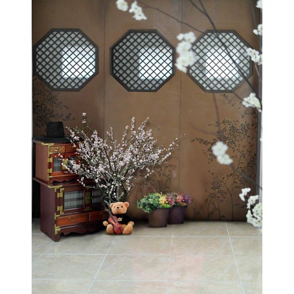 ABPHOTO Polyester 5x7ft Cute Bear Flowers Living Room Photography Backdrops Photo Props Studio Background