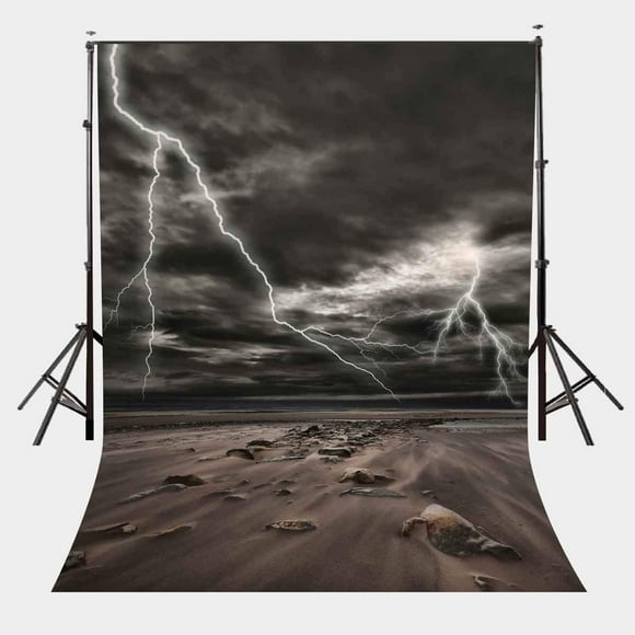 ABPHOTO Polyester 5x7ft Dark Night Backdrop White Lightnings Barren Surface Photography Background