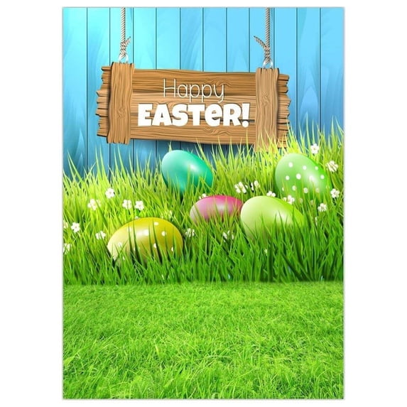 ABPHOTO Polyester 5x7ft Easter Photography Backdrops Photo Color Theme Wood Wall Eggs Grass Background for Photo Studio