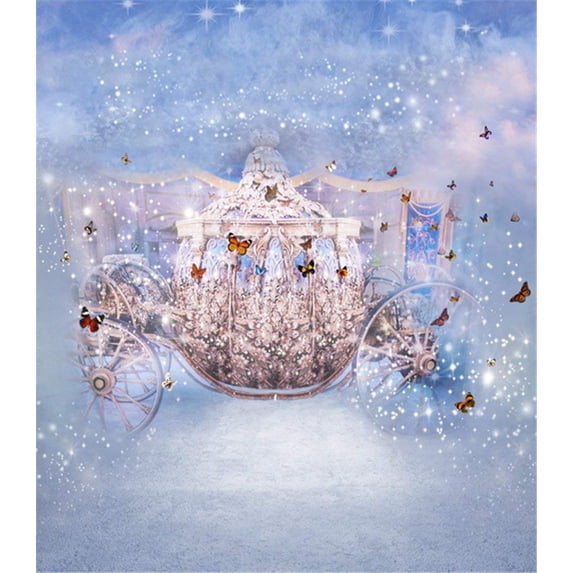 ABPHOTO Polyester 5x7ft Fairy Tale Princess Carriage Backdrops Dancing Butterflies Pumpkin Car Children Kid Studio Photo Backgrounds Light Spot Fond Bling Fantasy Backdrop for Weddings