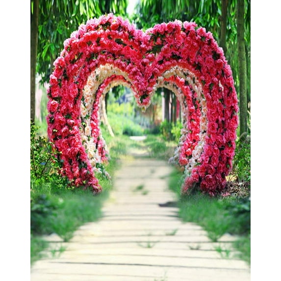 ABPHOTO Polyester 5x7ft Flowers Heart Door Trees Photography Backdrops Photo Props Studio Background