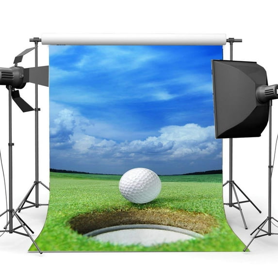 ABPHOTO Polyester 5x7ft Golf Backdrop Spring Blue Sky White Cloud Green Grass Meadow Backdrops Outdoor Picnic and Hiking Sports Photography Background for Men Baby Journey Photo Studio Props