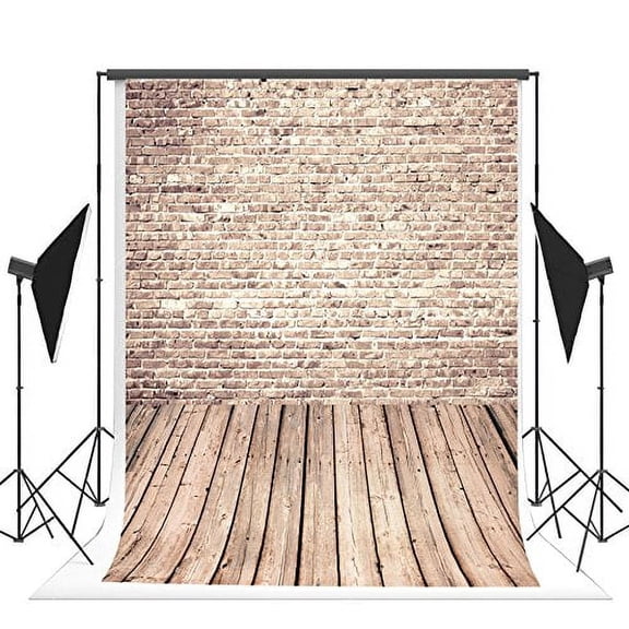 ABPHOTO Polyester 5x7ft Gray Brick Wall Photography Backdrops Wood Floor Photo Background