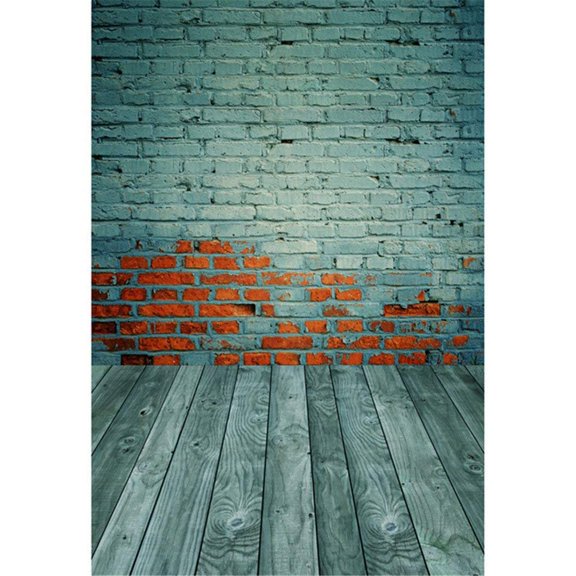 ABPHOTO Polyester 5x7ft Gray-green Brick Wall Backdrop for Photography Baby Kids Photo Shoot Props Children Photographic Background Wood Floor