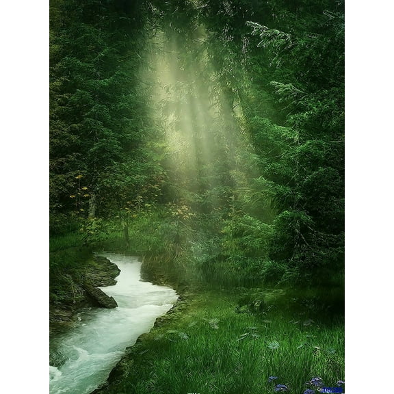 ABPHOTO Polyester 5x7ft Green Forest and Creek Photography Backdrop Natural Photo Background