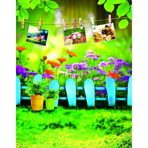ABPHOTO Polyester 5x7ft Green Leaves Colorful Flowers Fence Photography Backdrops Photo Props Studio Background