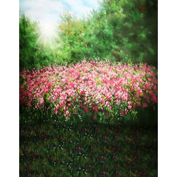 ABPHOTO Polyester 5x7ft Green Tree Pink Flowers Photography Backdrops Photo Props Studio Background