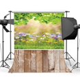 thumbnail image 1 of ABPHOTO Polyester 5x7ft Happy Easter Eggs Backdrop Flowers Green Grass Meadow Leaves Bokeh Vintage Stripes Wood Plank Nature Spring Frohe Ostern Photography Background Kids Adults Photo Studio Props, 1 of 3