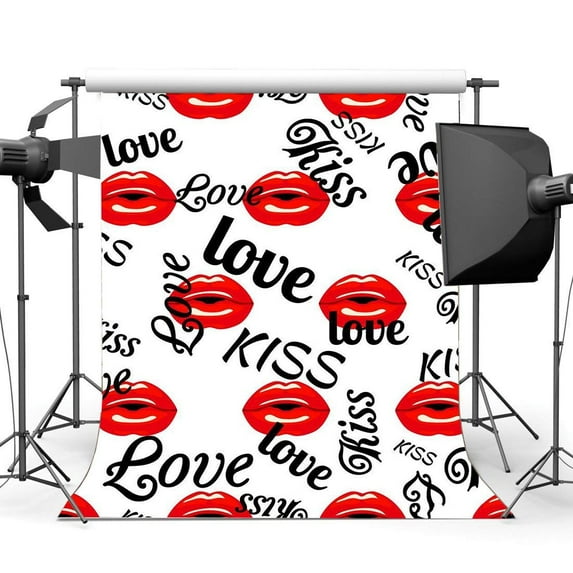 ABPHOTO Polyester 5x7ft Happy Valentine's Day Backdrop Sweet Love Red Lips Kiss Creative Romantic Wallpaper Photography Background for Girls Lover Wedding Party Décor Photo Studio Props