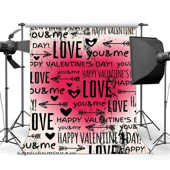 ABPHOTO Polyester 5x7ft Happy Valentine's Day Backdrop Sweet Love You and Me Graffiti Hand Painted Hearts Cupid's Arrow Romantic Photography Background for Girls Lover Wedding Photo Studio Props