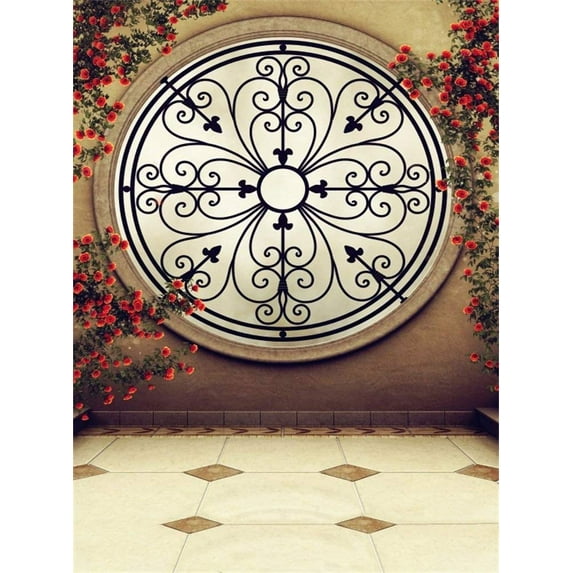 ABPHOTO Polyester 5x7ft Interior Gothic Backdrop Fresh Flowers Circle Swirls Shabby Backdrops for Photography Retro Marble Floor European Style Photo Background Girls Wedding Ceremony Studio Props