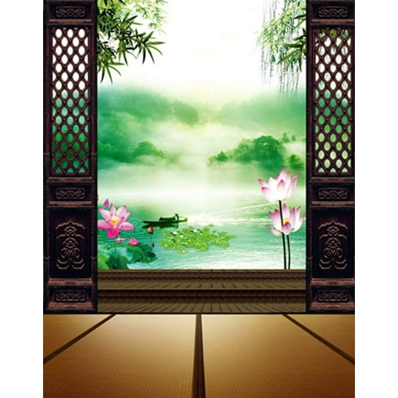 ABPHOTO Polyester 5x7ft Lake Lotus Painting Room Photography Backdrops Photo Props Studio Background
