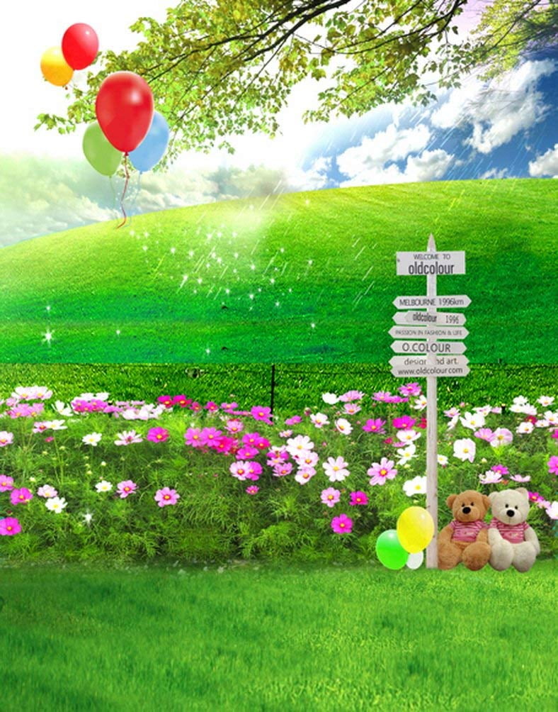 ABPHOTO Polyester 5x7ft Lawn Grass Flowers Tree Balloon Photography  Backdrops Photo Props Studio Background - Walmart.com, image size:788x1004