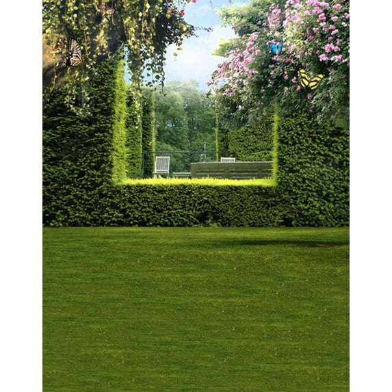 ABPHOTO Polyester 5x7ft Lawn Green Trees Flowers Photography Backdrops Photo Props Studio Background