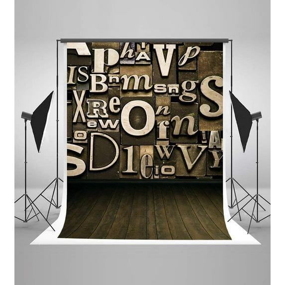 ABPHOTO Polyester 5x7ft Letter Photography Backdrops Winkle Free Teenager Retro Letter and Wooden Floor Photo Background