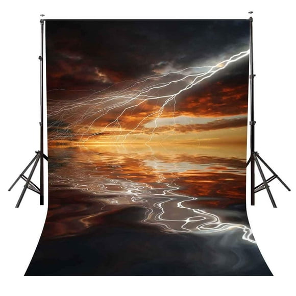 ABPHOTO Polyester 5x7ft Lightning Backdrop Dark Clouds Lightning Character Theme Party Photography Background and Studio Photography Backdrop Props