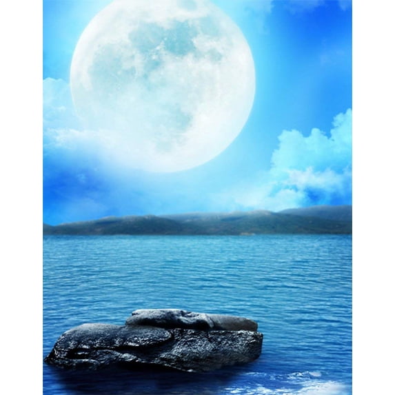 ABPHOTO Polyester 5x7ft Moon Blue Sea Photography Backdrops Photo Props Studio Background