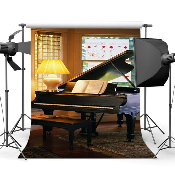 ABPHOTO Polyester 5x7ft Old Piano Backdrop Interior Study Room Backdrops Shabby Wood Chair Lamp Vintage Carpet Retro Window Musician Photography Background for Girls Princess Photo Studio Props