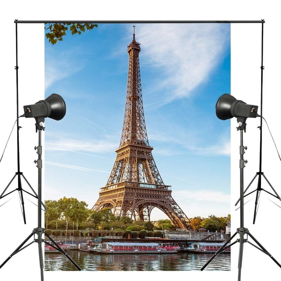 ABPHOTO Polyester 5x7ft Paris Eiffel Tower Photography Background Blue Sky Ship Architectural landscape Backdrop Studio Photography Backdrop