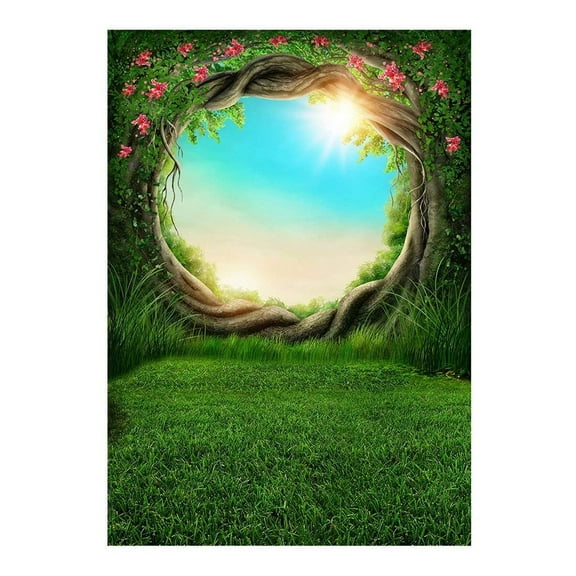 ABPHOTO Polyester 5x7ft Photo Background Photography Backdrop Props Green Fairy Tale Forest Hole