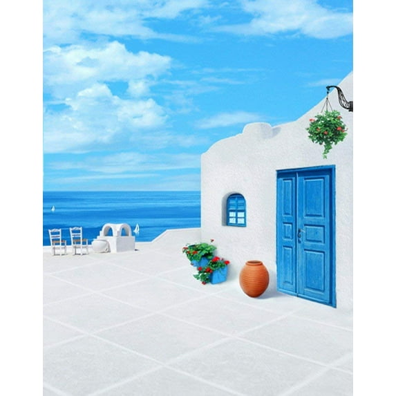 ABPHOTO Polyester 5x7ft Photo Studio Props Photography Backdrops Blue Seaside Beach Sky Clouds Theme