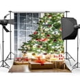 thumbnail image 1 of ABPHOTO Polyester 5x7ft Photography Backdrop Lit Christmas Tree Xmas Gifts French Sash Interior Decoration Backdrop Seamless Children Adults Happy New Year Background Photo Studio Props, 1 of 3