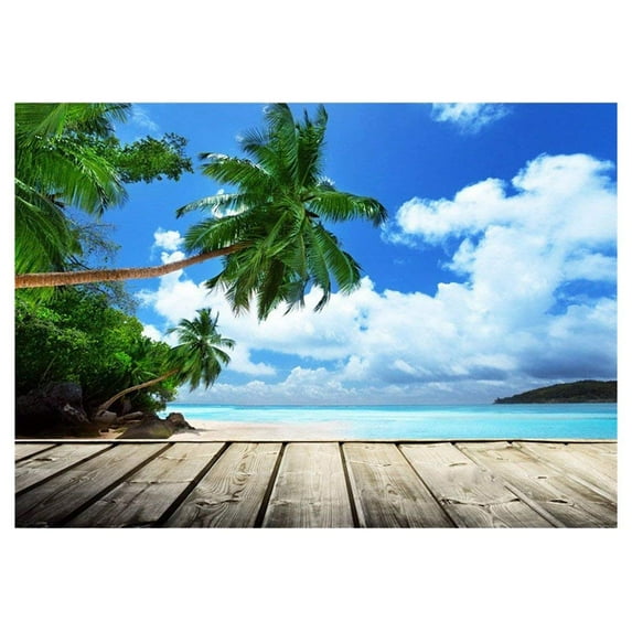 ABPHOTO Polyester 5x7ft Photography Backdrop Photo Background Seaside Coconut trees wood floor
