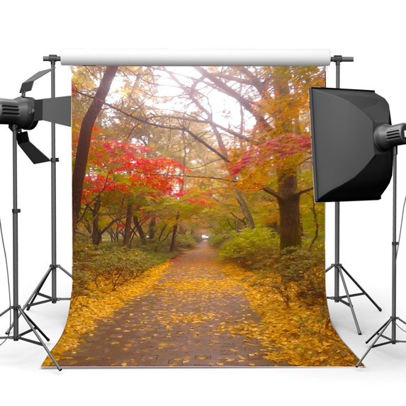 ABPHOTO Polyester 5x7ft Photography Backdrop Rural Forest Trees Golden Leaves Nature Autumn Backdrops Seamless Baby Kids Girl Lover Wedding Portraits Background Photo Studio Prop CA706