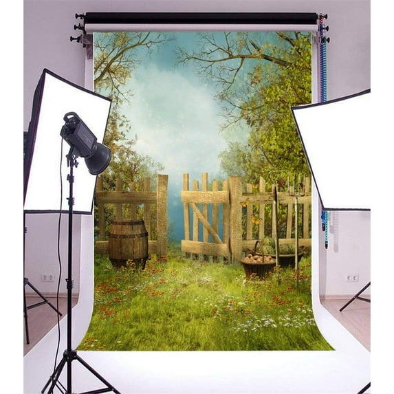 ABPHOTO Polyester 5x7ft Photography Backdrop Rural Garden with Wooden Fence Photo Background Backdrops for Photography Photo Shoots Party Newborn Kids Baby Personal Portrait Photo Studio Props