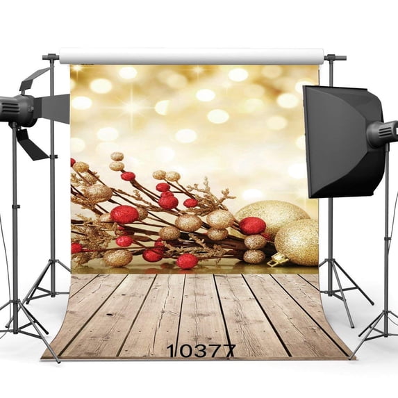 ABPHOTO Polyester 5x7ft Photography Backdrops Bokeh Halos Christmas Balls Vintage Stripes Wood Floor Seamless Newborn Baby Toddlers Lover Merry Christmas Portraits Background Photo Studio Props