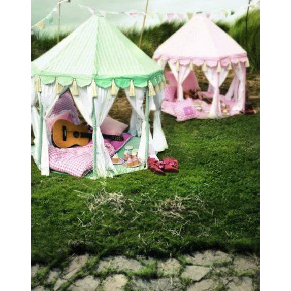 ABPHOTO Polyester 5x7ft Photography Backdrops Green Grass Land Camping Tents for Baby Photo Backgrounds