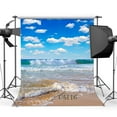 thumbnail image 1 of ABPHOTO Polyester 5x7ft Photography Backdrops Seaside & Ocean Sand Beach Blue Sky White Clouds Scene Seamless Newborn Baby Toddlers Portraits Background Photo Studio Props, 1 of 3