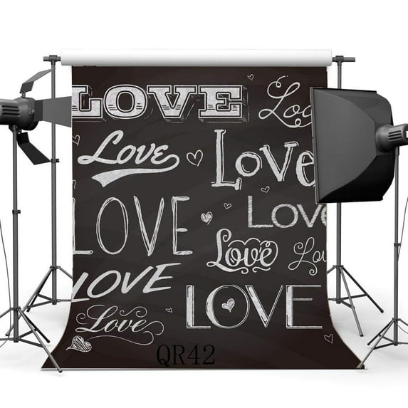 ABPHOTO Polyester 5x7ft Photography Backdrops Valentine's Day Solid Dark Grey Graffiti I love You Theme Seamless Semaless Wedding Party Event Lover Portraits Background Photo Studio Props