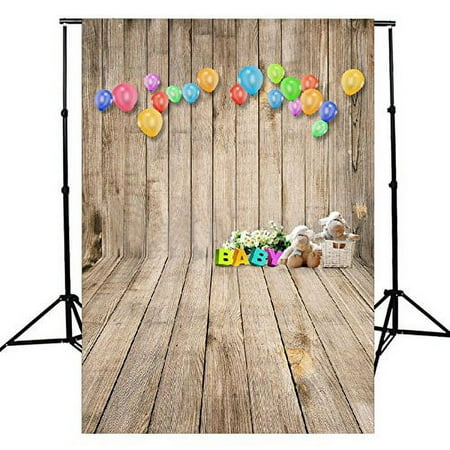 ABPHOTO Polyester 5x7ft Photography Background Balloon Wooden Cloth Studio Prop