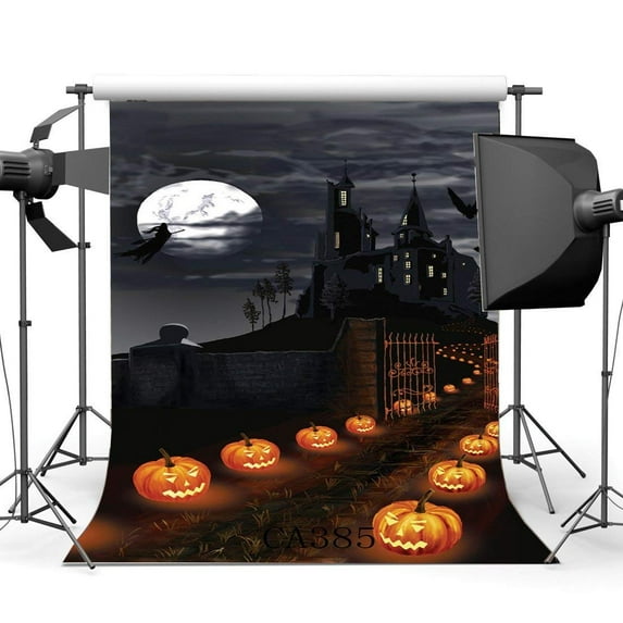 ABPHOTO Polyester 5x7ft Photography Backgrounds Halloween Horror Night Mysterious Castle Pumpkin Candles Moon Witch Scene Seamless Children Adults Masquerade Photo Backdrop Studio Props CA385