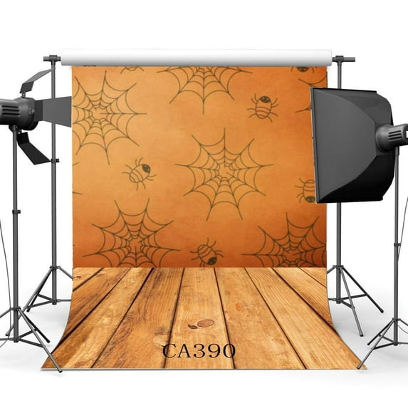 ABPHOTO Polyester 5x7ft Photography Backgrounds Halloween Trick or Treat Spider Net Nostalgia Stripe Wooden Floor Seamless Children Adults Masquerade Photo Backdrop Studio Props CA390