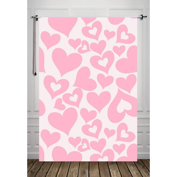 ABPHOTO Polyester 5x7ft Pink Heart Valentine Day Photography Backdrop Photo Backdrop Studio Background