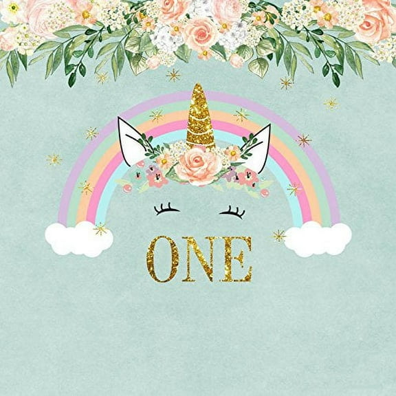 ABPHOTO Polyester 5x7ft Rainbow Unicorn 1st One Year Birthday Photo Backdrop Background
