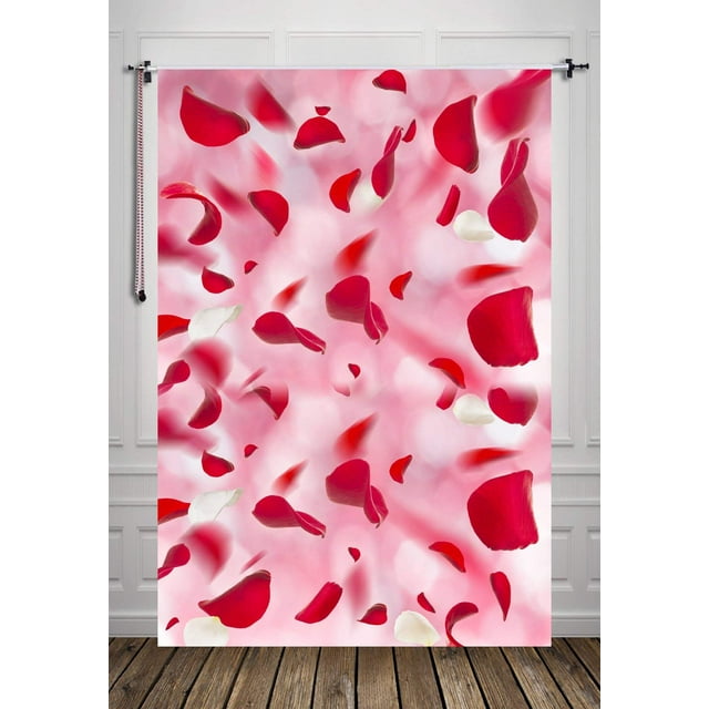 ABPHOTO Polyester 5x7ft Red Flowers Leaf Valentine Day Photography Backdrop Photo Backdrop Studio Background