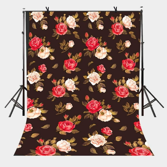 ABPHOTO Polyester 5x7ft Red Rose and White Rose Backdrop Simple and Elegant Background Studio Props