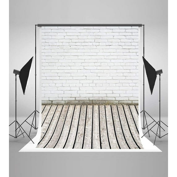 ABPHOTO Polyester 5x7ft Retro Style Photography Backdrops Winkle Free Soild White Brick Wall and Wood Floor Photo Background