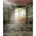 thumbnail image 1 of ABPHOTO Polyester 5x7ft Retro Vintage Photography Backdrops Brick Wall Wooden Door Outside Forest Natural Scenery Backgrounds for Photo Studio, 1 of 2